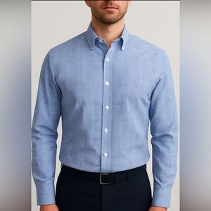 TOM FORD Men’s Blue Check Button-Down Dress Shirt – Size 43 / 17